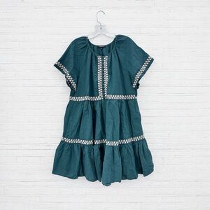 Madewell Teal Tiered Mini Dress with Embroidered Trim
